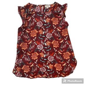 LOFT Short Ruffle Sleeve Paisley Floral Blouse Top M